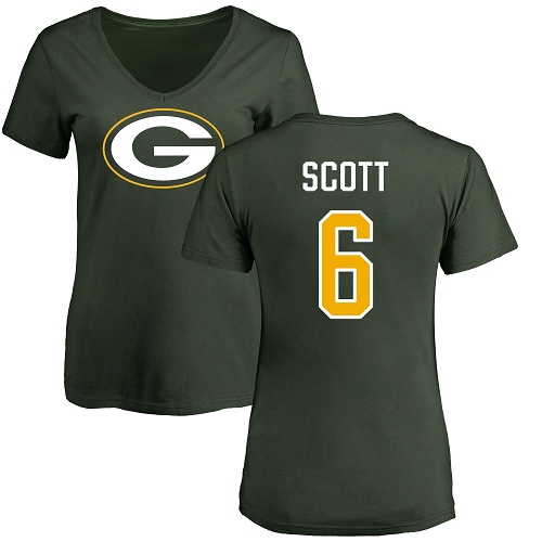 Green Bay Packers Green Women #6 Scott J K Name And Number Logo Nike NFL T Shirt
